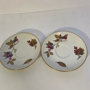 Royal Worcester Saucers White Excellent Evesham Gold Set of 2 Vintage